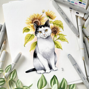 Tuxedo y girasoles Dibujar para ayudar